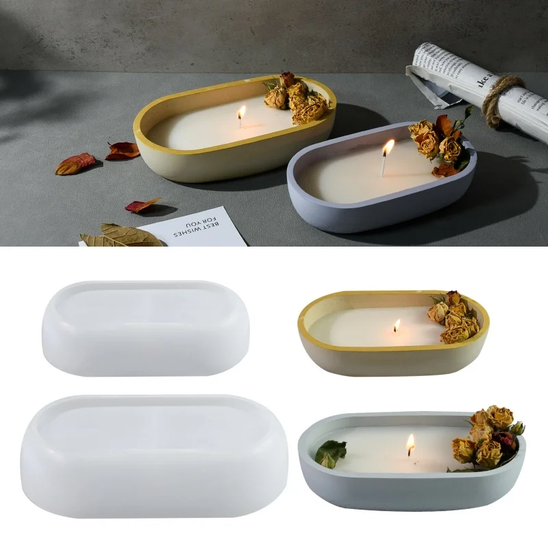 DIY Size Boat Storage Bowl Silicone Mold Aroma Candle Storage Oval Tray Resin Mold Ornament Candle Holder Vessel