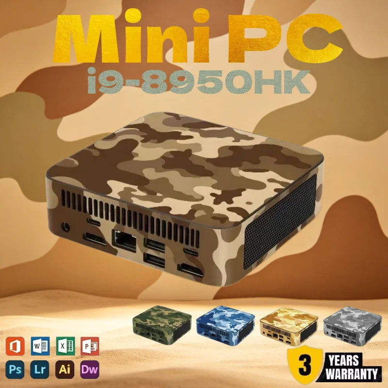 Mini PC Camouflage Colors Portable Gaming Mini PC Intel i9 8950HK 16GB RAM 1TB M.2 SSD WiFi 6 BT5.2 Home Office Desktop