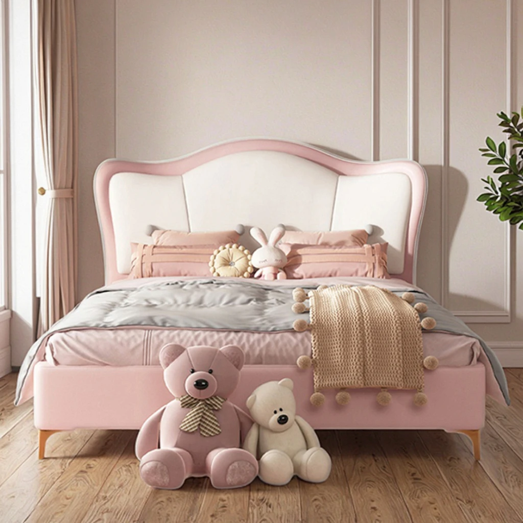 High End Wholesale Princess Bed Modern Leather Children's Bed for Kids Simple Design Upholstered Children's Bed with Storage