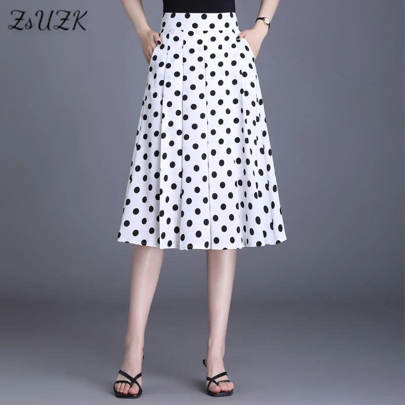 ZUZK Summer Chiffon Skirts New Elastic High Waist Women Fashion Mid-Length Chiffon Skirt Cool Droop Skirt Mom Skirt Jupe 3Colors