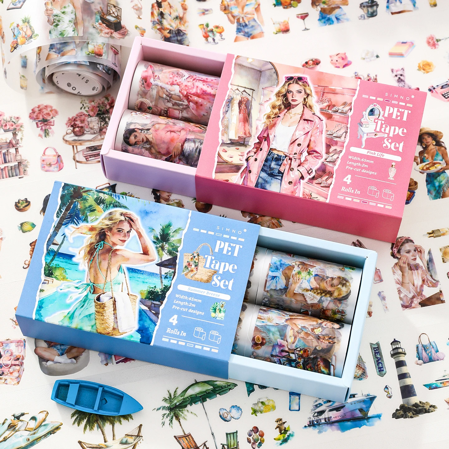 8 Roll Watercolor Fashion Girl Washi Tape Set for Scrapbooking