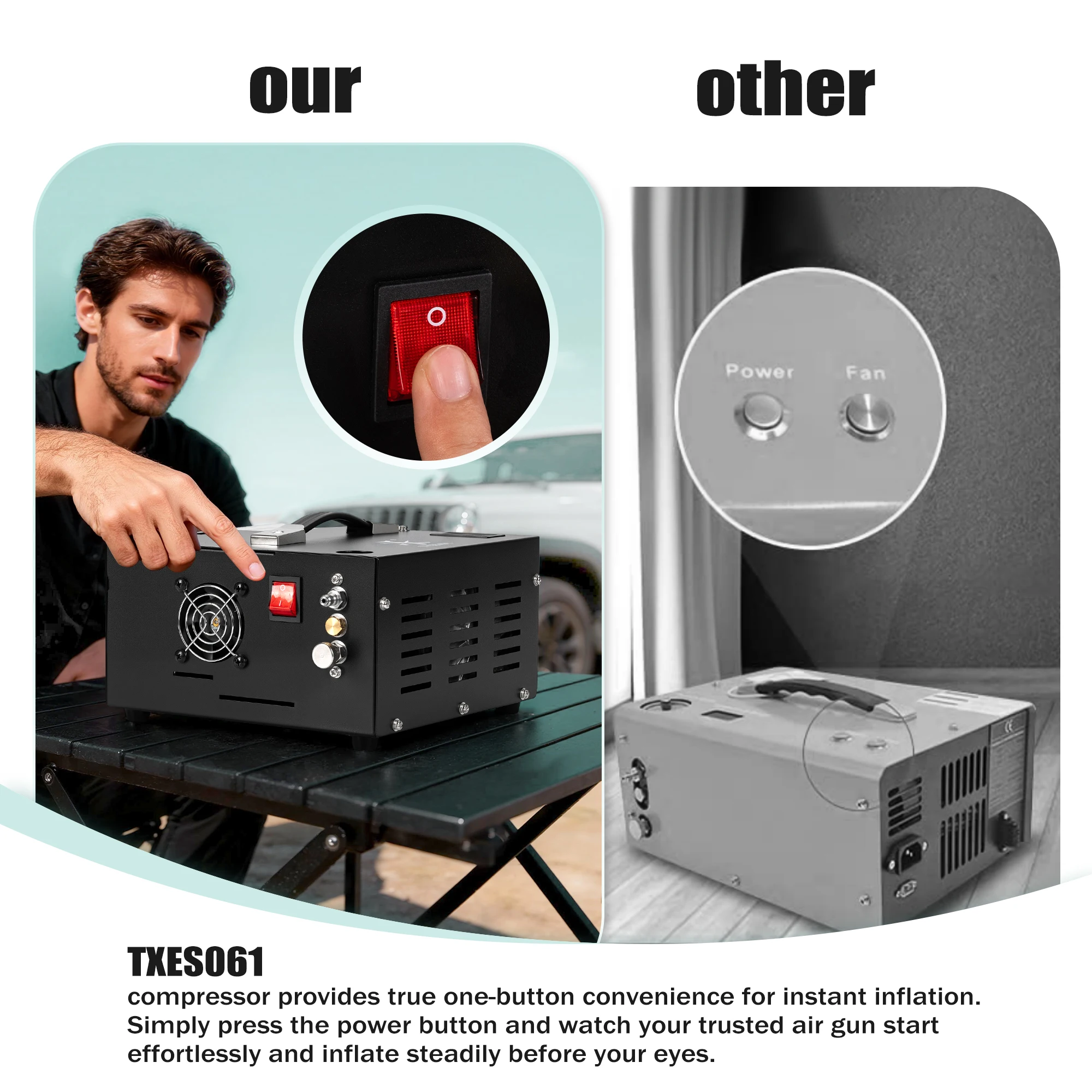 TUXING TXES061 Air Compressor PCP 4500Psi 300Bar Built-in Transformer Oil&Water-Free For Paintball、Diving