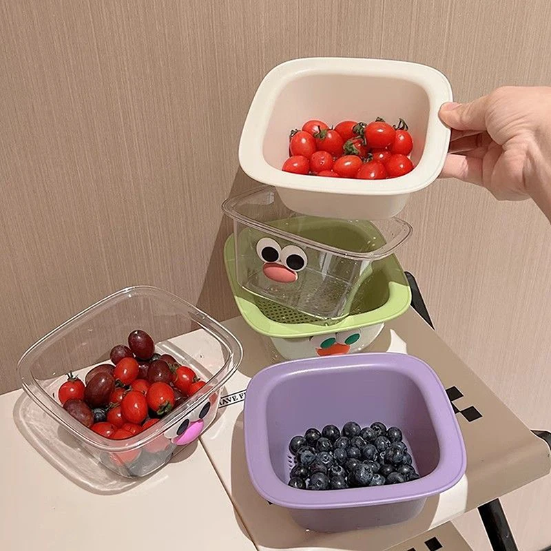 Creative Cute Thickened Double Layer Mini Drain Basket Multi-functional Household Fruit Snack Storage Basket Kitchen Accessories