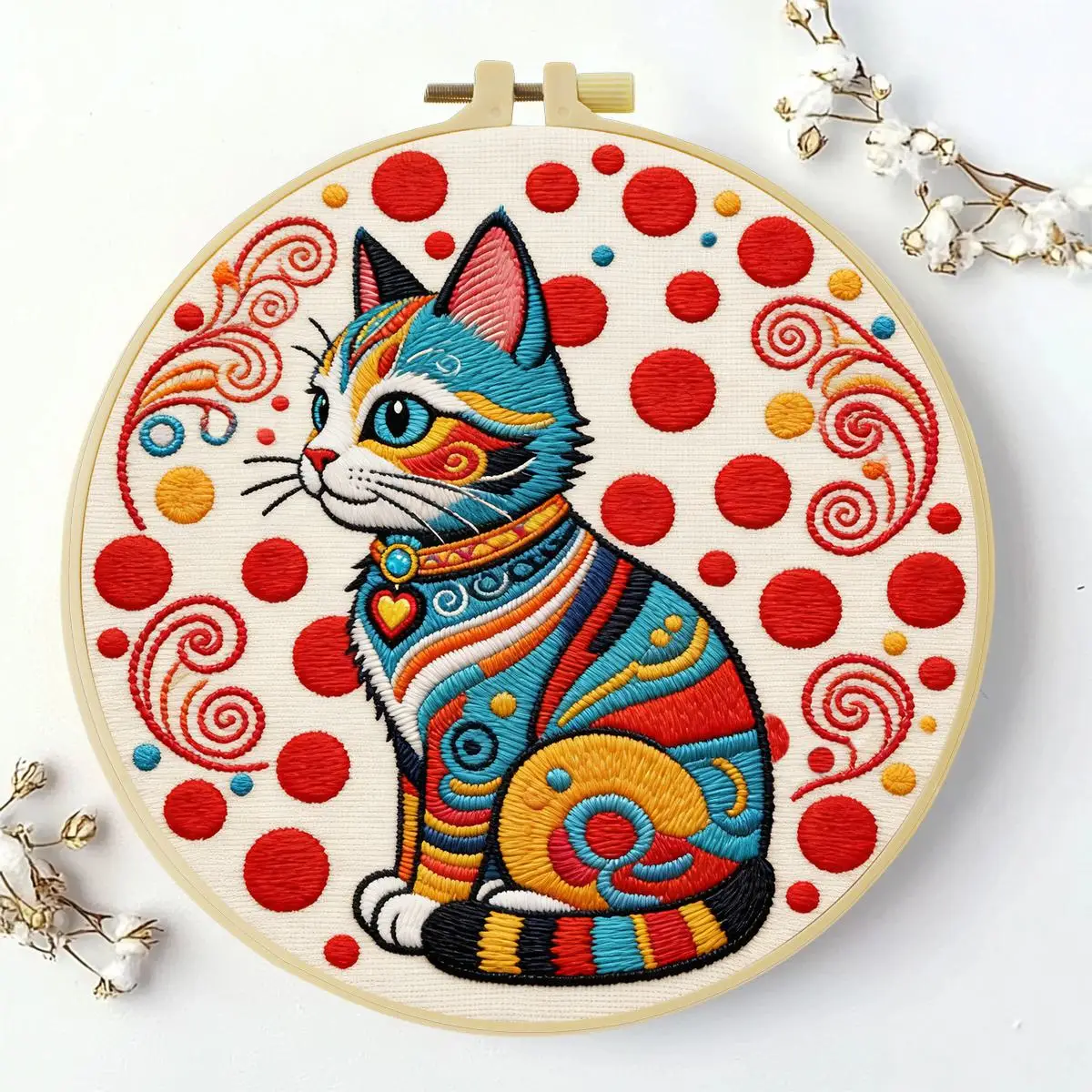 1 Stück 20X20CM/15X15CM 7,87/6,3 Zoll Tier - Katze Stickerei Starter-Kit DIY-Kit DIY-Stickerei-Set für Anfänger – Detail 2