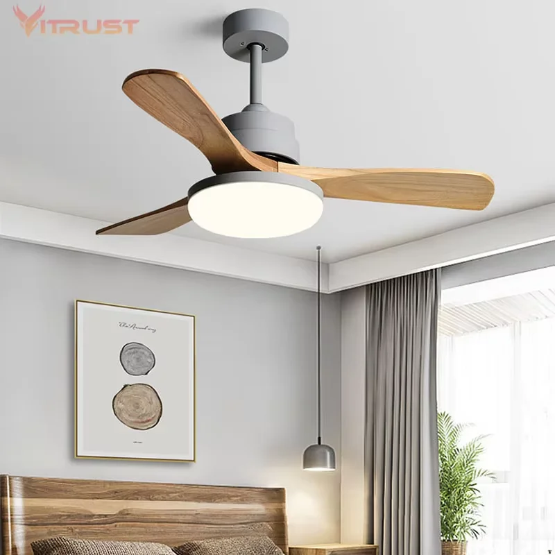 Natural Wooden Ceiling Fan with Light Reversible DC Motor Quiet Energy Saving for Summer and Winter Pendant Fan 42 52 Inch