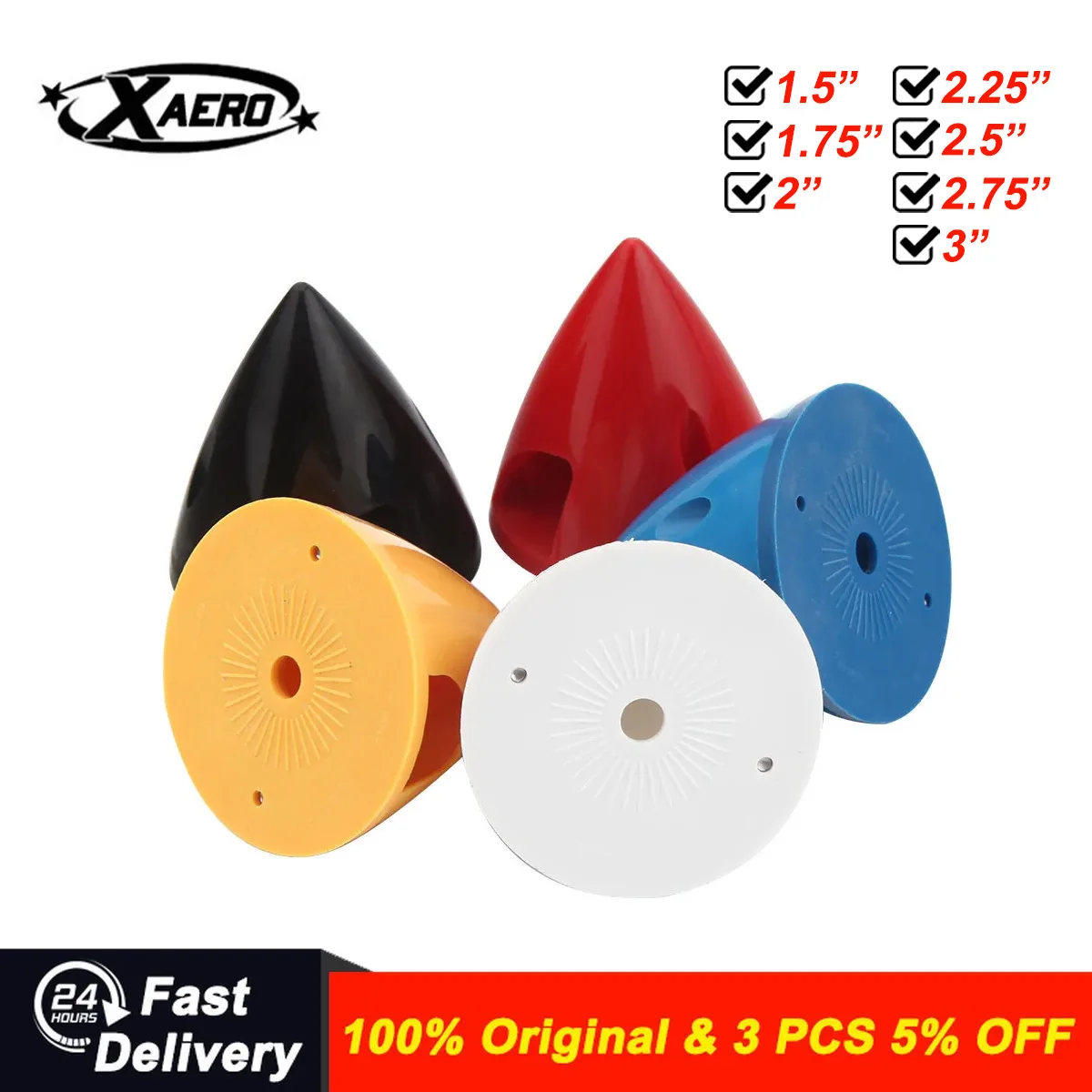 

XAERO 1Pc 1.5" /1.75" / 2" / 2.25"/ 2.5"/2.75"/3" Nylon Plastic 2 blade Propeller Spinner For RC Airplane 5colors