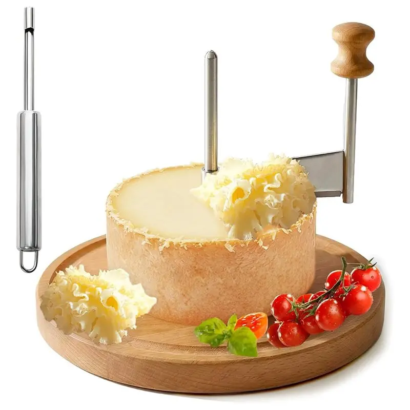 ABKO-Käseroller mit Edelstahlklinge und Holzsockel – Schaber für Tête de Moine/Schokolade für Käseplatten/Desserts