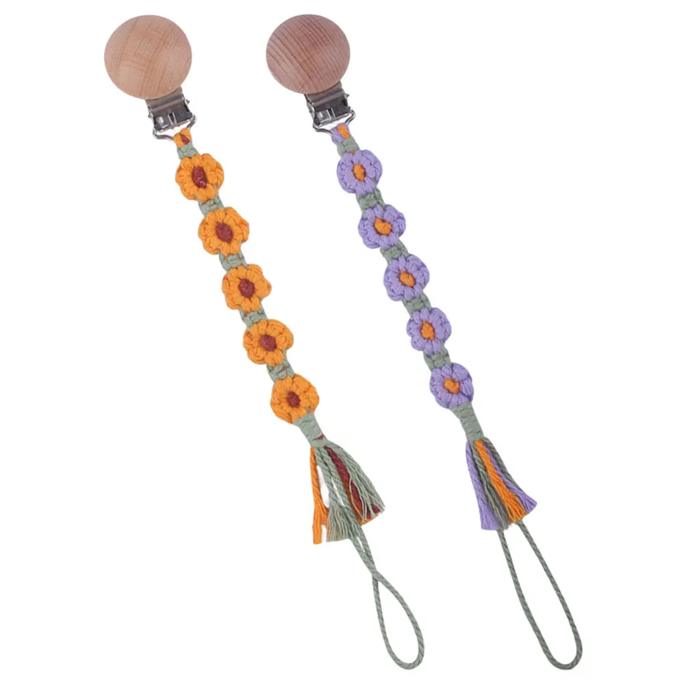 

2pcs Cotton Pacifier Clip Stroller Strap Anti-Loss Braided Baby Teether Holder Reusable Beaded Chain For Car Seat High Chair