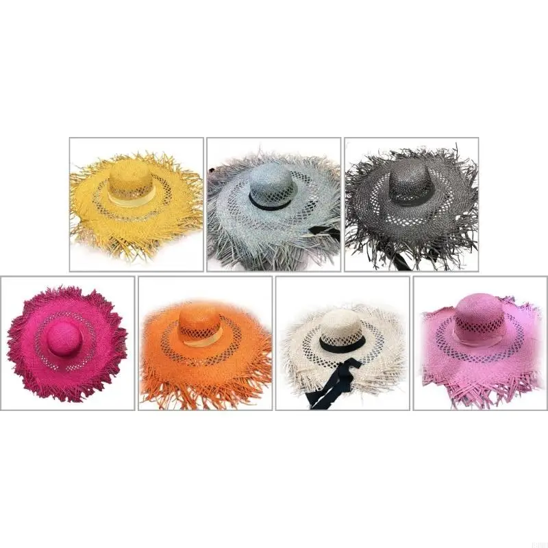 

Artisanal Weaving Hat Durabililty Straw Hat Solid Color Straw Hat Gardening Hat for Beach Trip and Sun Protecting F3MD