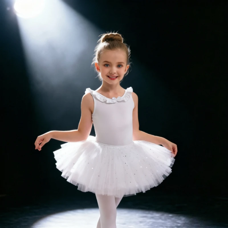 White Sleeveless Cotton Ballet Dress for Kids, Princess-style Summer Outfit, Fluffy Tutu Skirt for Girls' Daily Ballet Practice