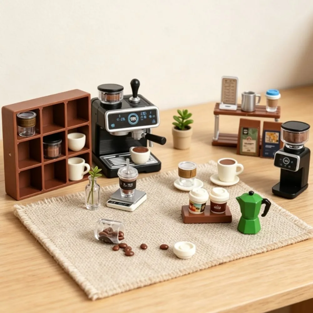 1/12 Scale Dollhouse Kitchen Scene Model Multicolor Playing House Dollhouse Coffee Bar Model Toy Kitchen Set