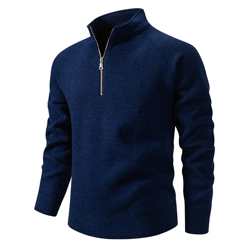 Autumn Winter Fashion Men's Stand Collar Knit Pullovers Solid Color Thick Half Zipper Knitted Sweater Men Warm Smart Casual Tops
