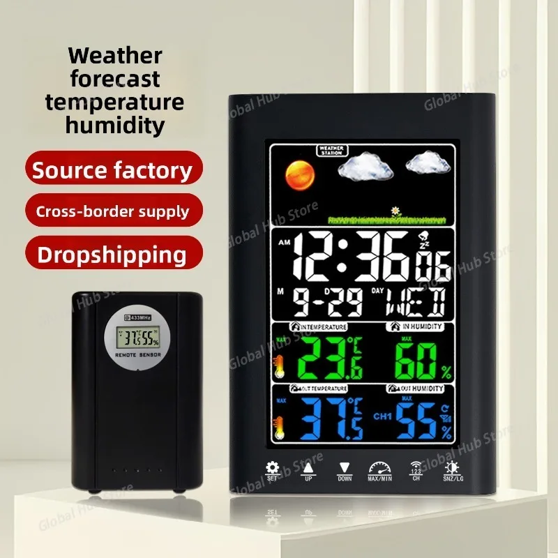 Weather Forecast Alarm Clock Color Screen Temperature Humidity Clock LCD Digital Perpetual Calendar Weather Station Clock