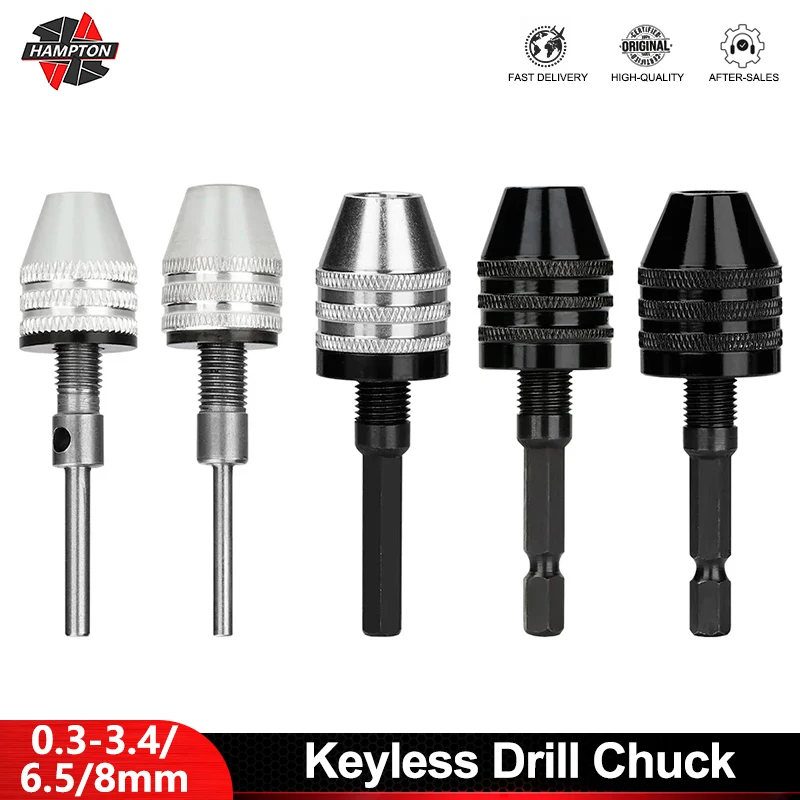 Brocas de taladro sin llave 0,3-3,4/6,5/8mm, brocas eléctricas autoapretadas, accesorio para Collet, convertidor de cambio rápido de mango hexagonal de 1/4 pulgadas