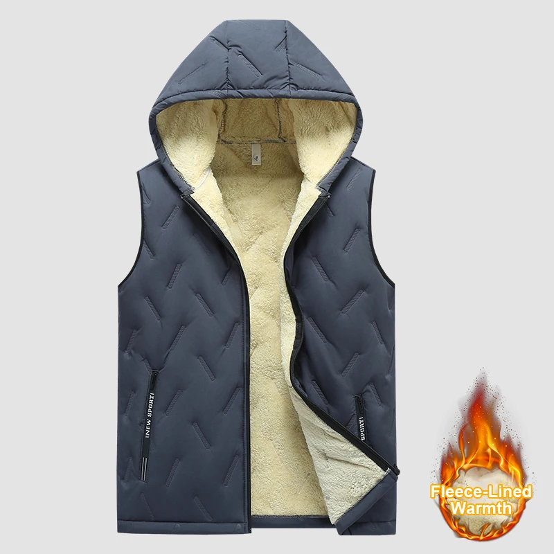 سترات سميكة مبطنة بالصوف للرجال خريف/شتاء مبطنة بالصوف جاكيت بلا إكمام للجنسين مقنعين البلوز جاكيتات سترة خارجية