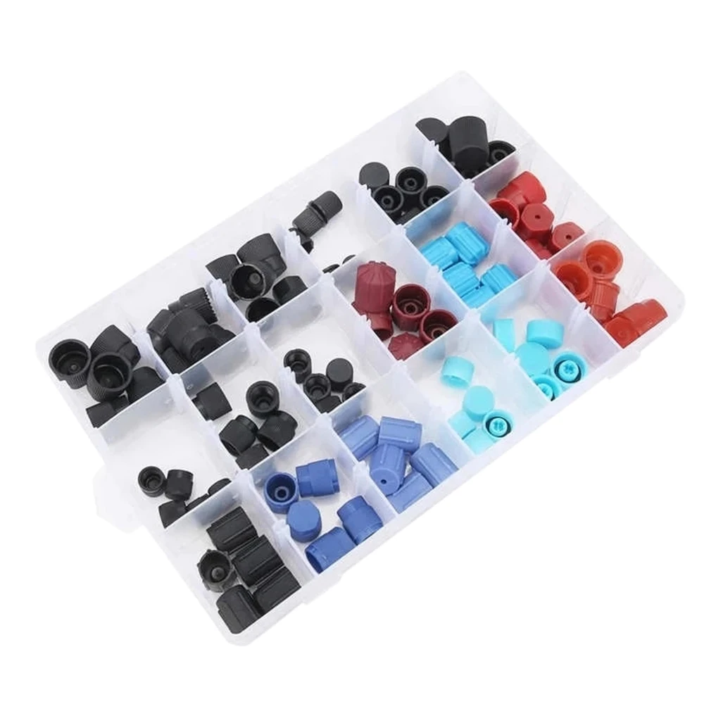 L96A 90Pcs Car Air Conditioner Repair Kit Car R134A R12 High and Low Pressure Side AC System Valve Core Dust Cap