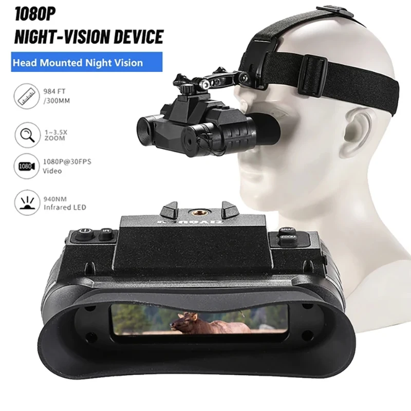 

NVG-G1 Head Mounted Night Vision Goggles1X Optical, Extra Wide View Covert 940nm IR, FHD Camcorder, Digital Hunting Night Vision