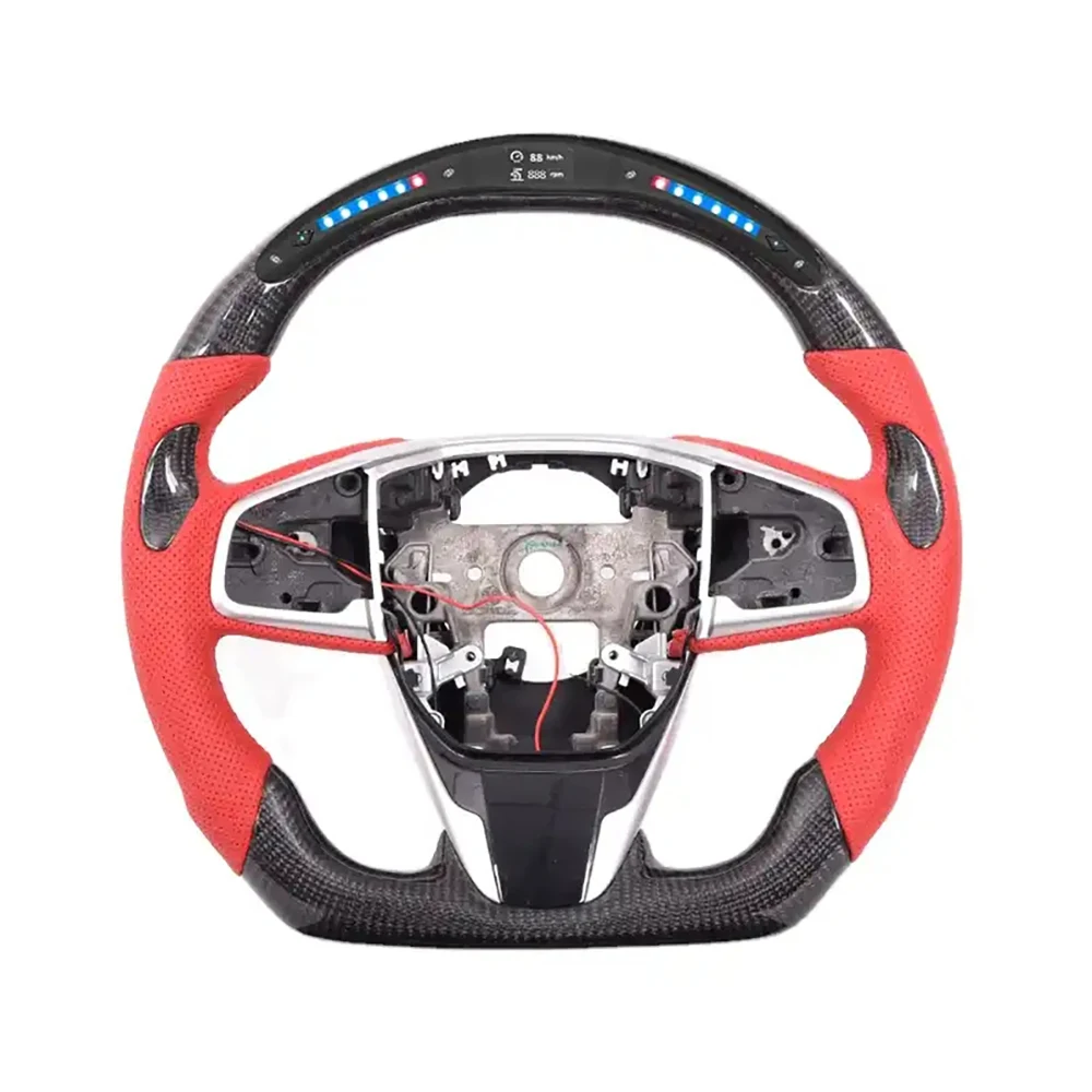 For Honda Civic Crosstour custom Led carbon fiber half punch leather steering wheel red frame