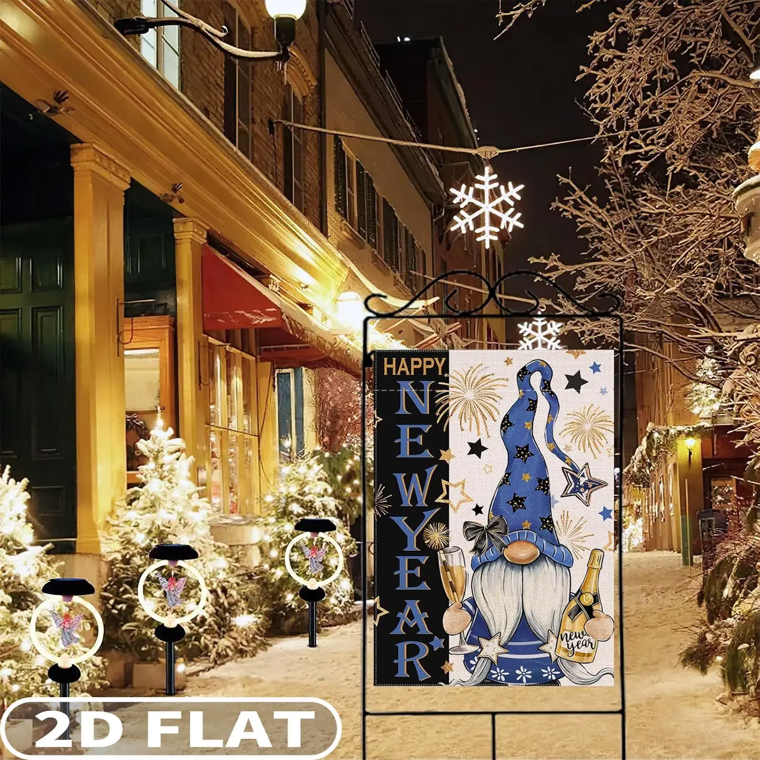 1 قطعة سنة جديدة سعيدة 2026 جنوم حديقة الزخرفية العلم ، البوليستر دائم 12x18 بوصة/28x40 بوصة الذهبي ستار عطلة حفلة في الهواء الطلق #6