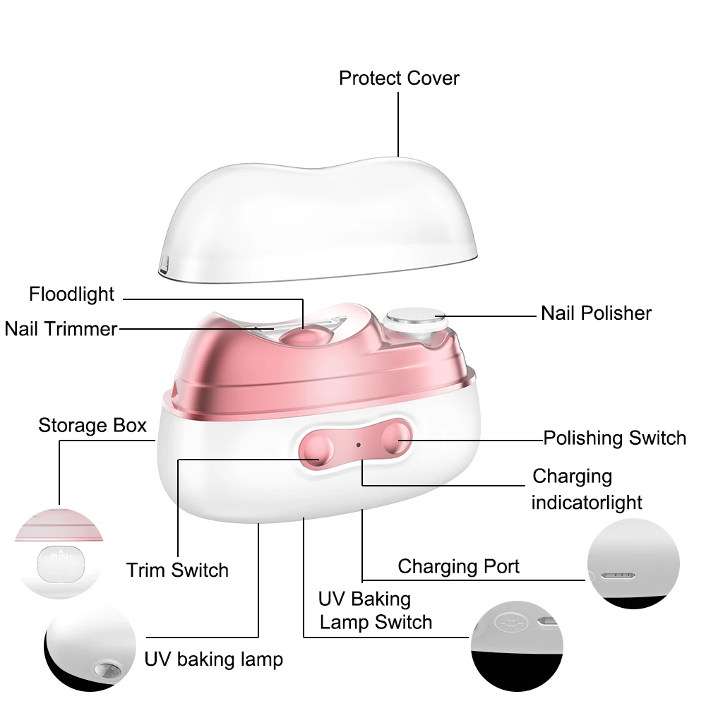 Coupe-ongles électrique 4 en 1, broyeur automatique, polissage des ongles avec lampe UV, outil de manucure