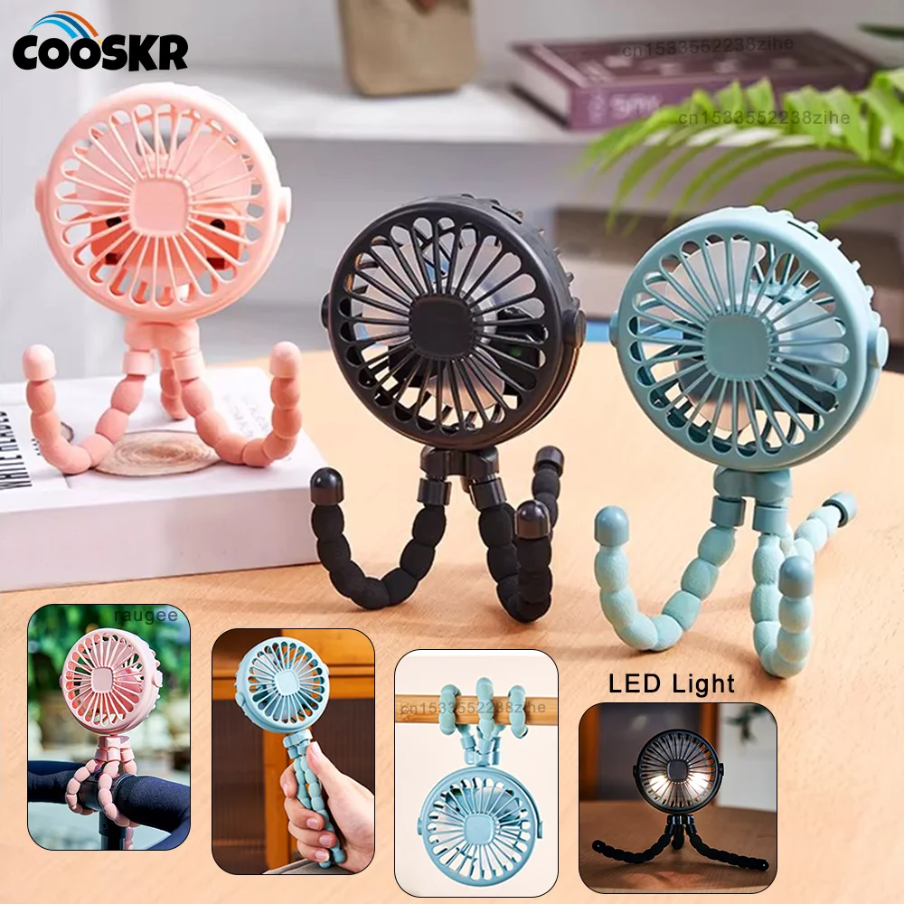 

Портативный мини-вентилятор с клипсой, 360° ° Вращающийся гибкий вентилятор для коляски с USB-зарядкой, настольный и ручной вентилятор со светодиодной подсветкой