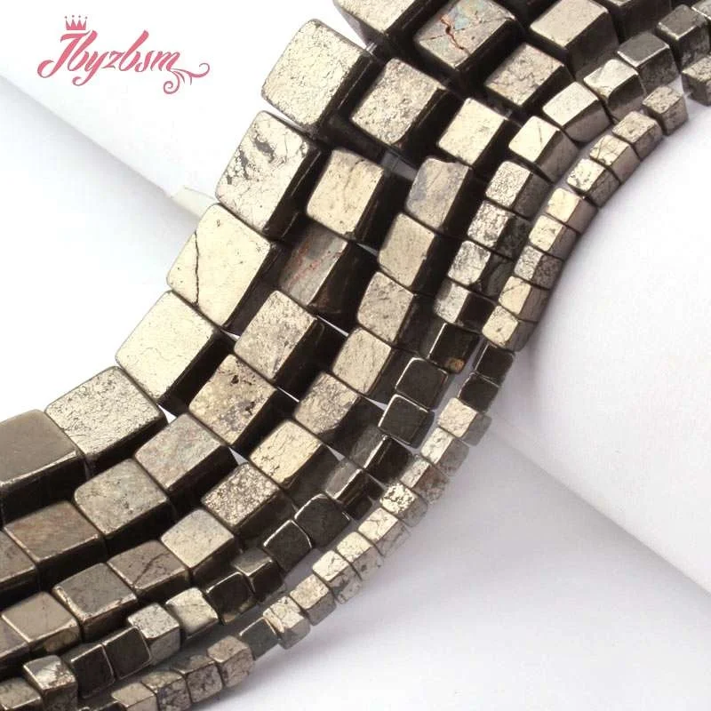 4/6/8/10mm Natural Pyrite Square Cube Loose Natural Stone Beads For DIY Woman Jewelry Making Gift Necklace Bracelet Strand 15\