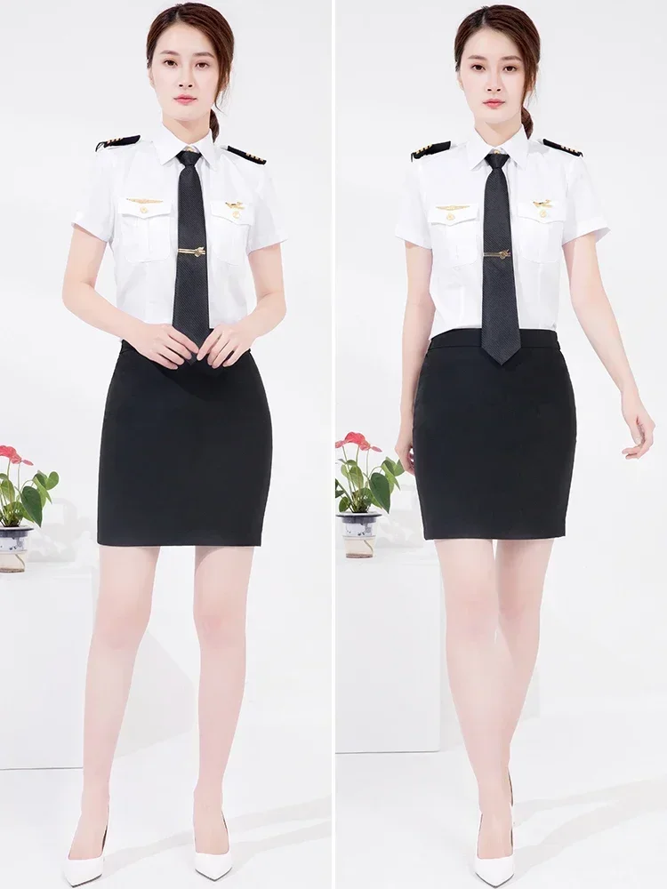 Luchtvaartuniform Stewardess Kapitein Beveiliging Werkshirt Broekset Vliegtuigen Professionele kleding 3-delige set