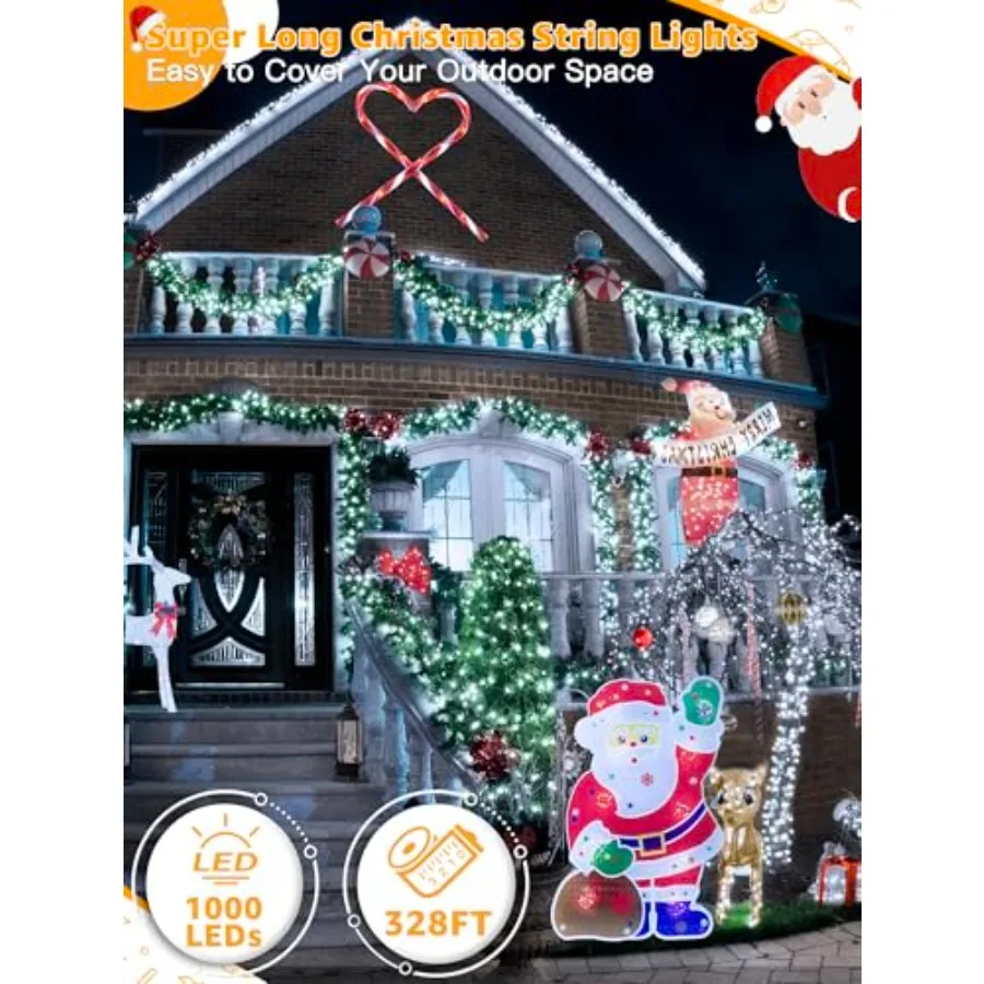 328 Feet Outdoor String Lights with Remote and Timer, Dimmable with 8 Modes, Waterproof, Fairy Lights for Christmas Tree and Ho