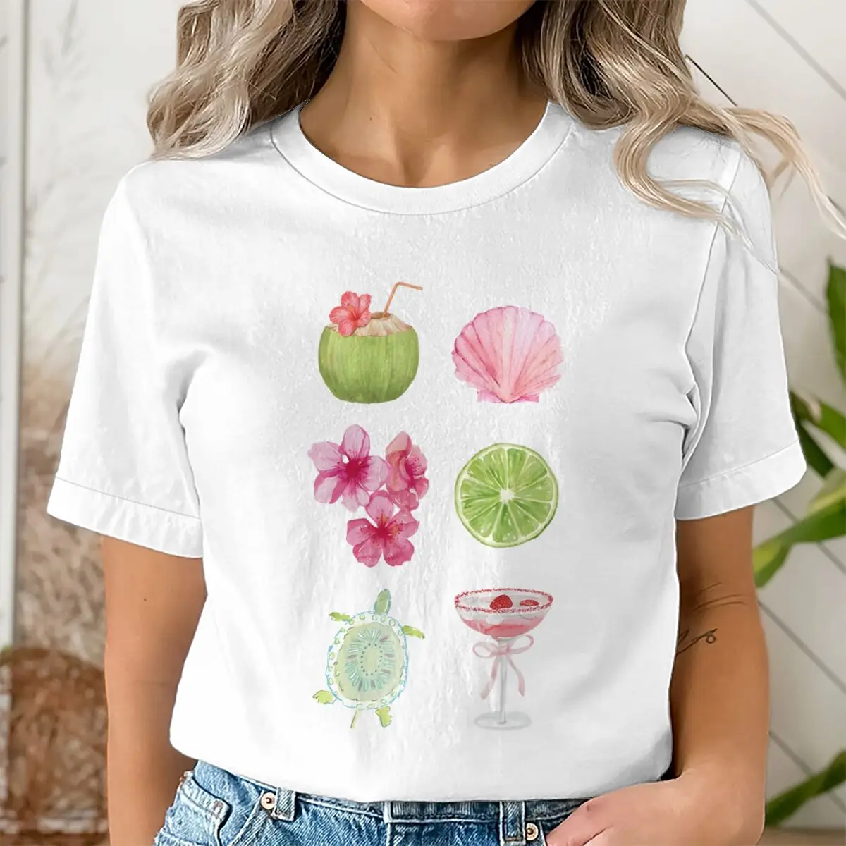 Hot Sales Summer Beach Shell T-shirts for Women New Fashion Retro Harajuku Graphic T Shirts Harajuku Beach Lover Tee Tops
