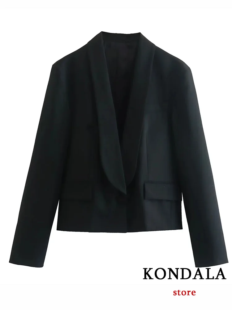 KONDALA Office Lady Black Suit Long Sleve V Neck Solid Short Blazer Z+Straight Mini Skirt Fashion 2023 Vintage Women Sets