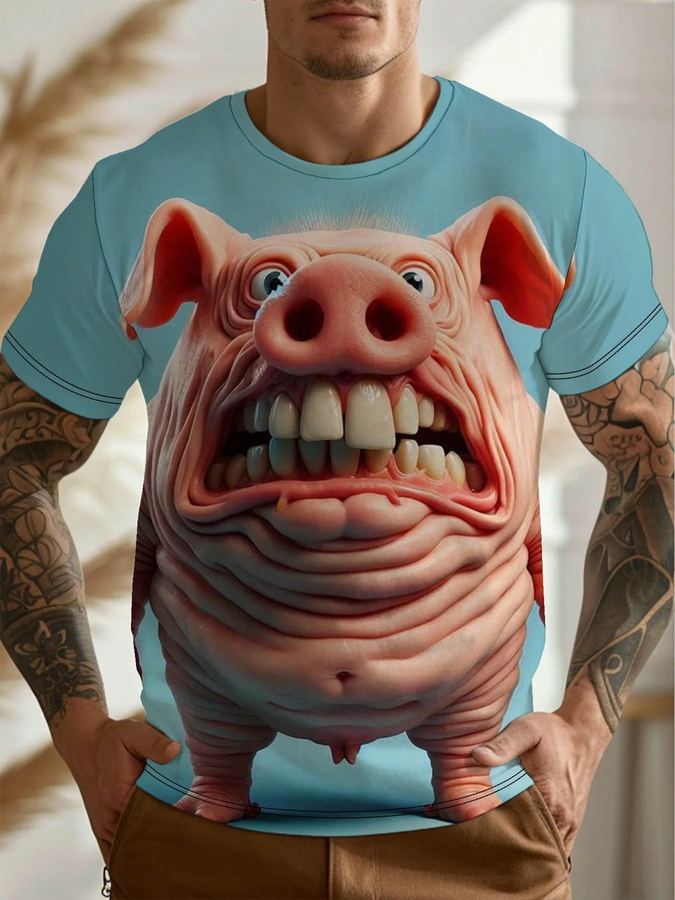 

Мужская забавная футболка Angry Pig Face, футболка с реалистичной 3D графикой, повседневная тематическая футболка для мероприятий, мужская одежда, рубашка большого размера, уличные футболки, топы