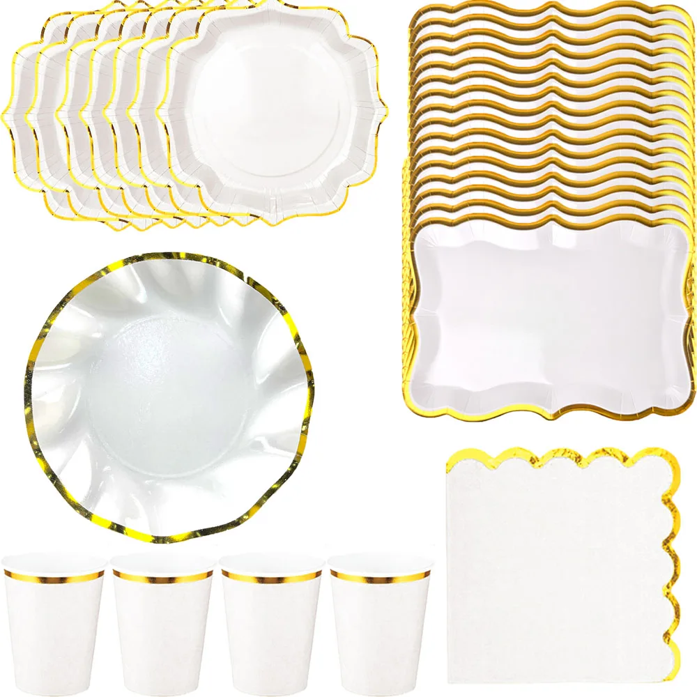 Boutique hot stamping disposable tableware set cups plates napkins wedding party decoration adult party decoration