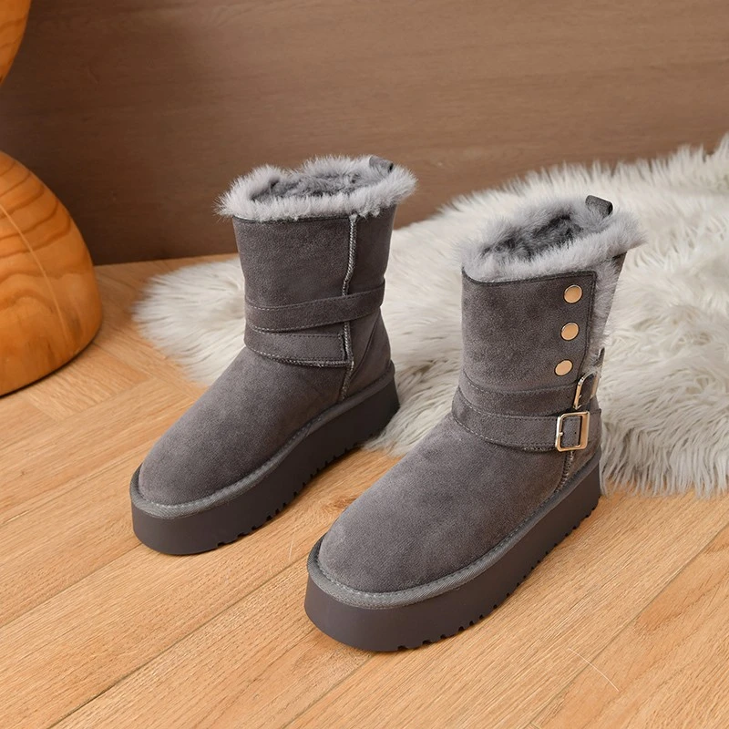 المرأة الدافئة منتصف العجل الأحذية نمط جديد عكسها الشتاء المخملية اليومية سميكة سوليد زيادة كم الأحذية بسيطة الثلوج الأحذية #5