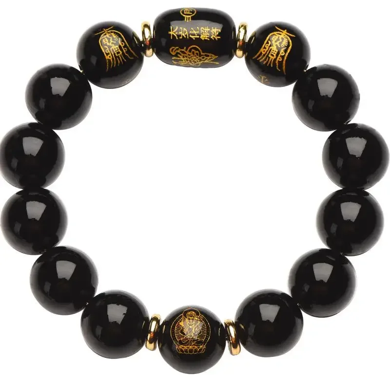 2024 Resolve Tai Sui Obsidian Year of The Chinese Zodiac Dragon Benmingfo Buddha Bead Hand String Men's Bracelet Women's Amulet