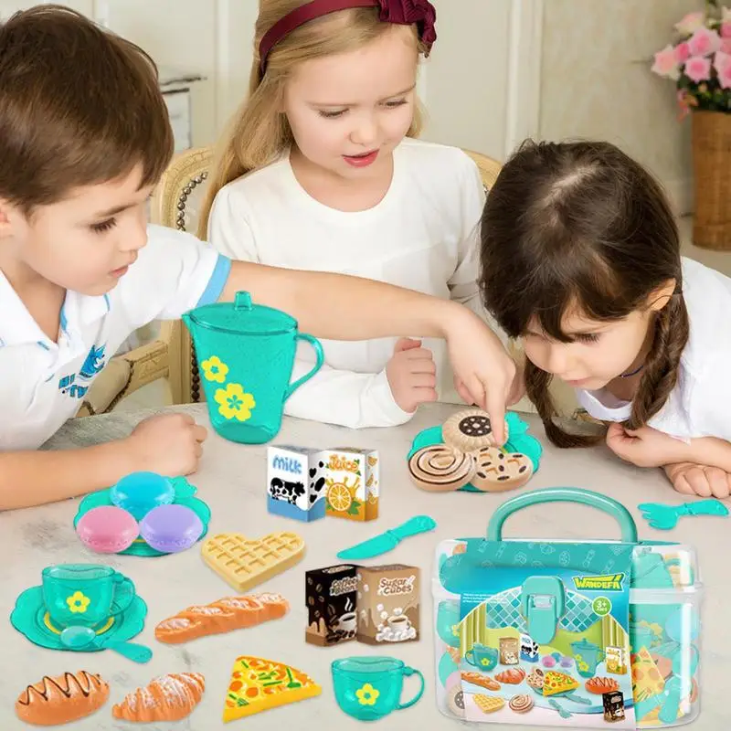 Crianças cozinha playset criança conjunto de cozinha com brinquedo comida portátil criança comida playset com armazenamento caso para casa creche centro