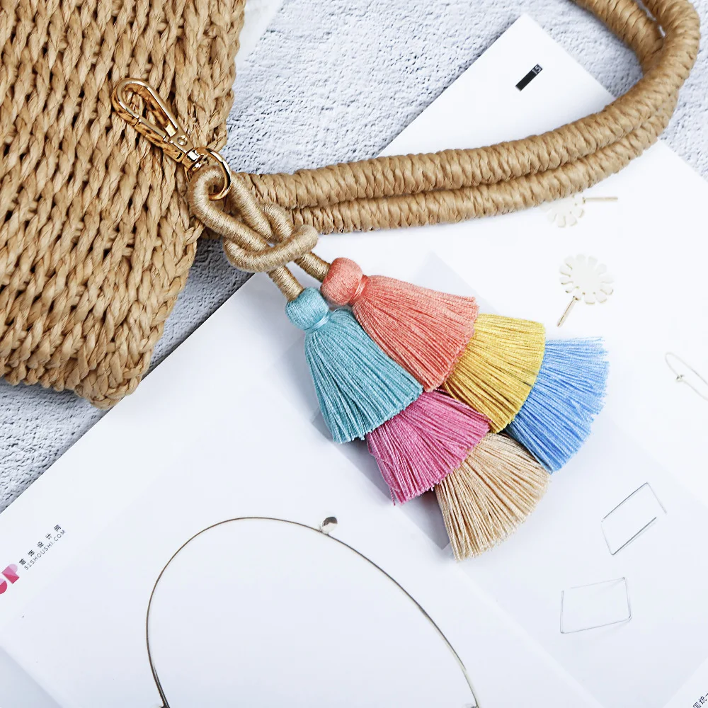 Handmade Braided Winding Tassel Keychain for Women Bag Pendant Car Hangings Colorful Spliced Keyring Christmas Gift Wholesale