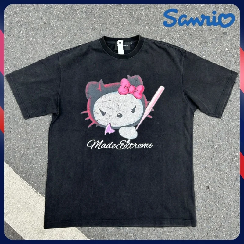 

Новинка лета 2024, футболка Hello Kitty Today's The Bad парень, свободная дышащая ретро-футболка с принтом Одежда для пар, Высококачественная рубашка, подарок для влюбленных