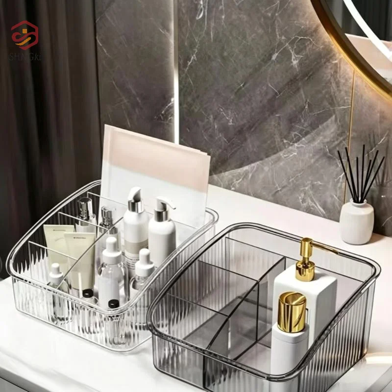 Desktop 5 Grid Storage Box Transparent Trapezoidal Plastic Dressing Table, Household Lipstick And Cosmetics Sorting Box