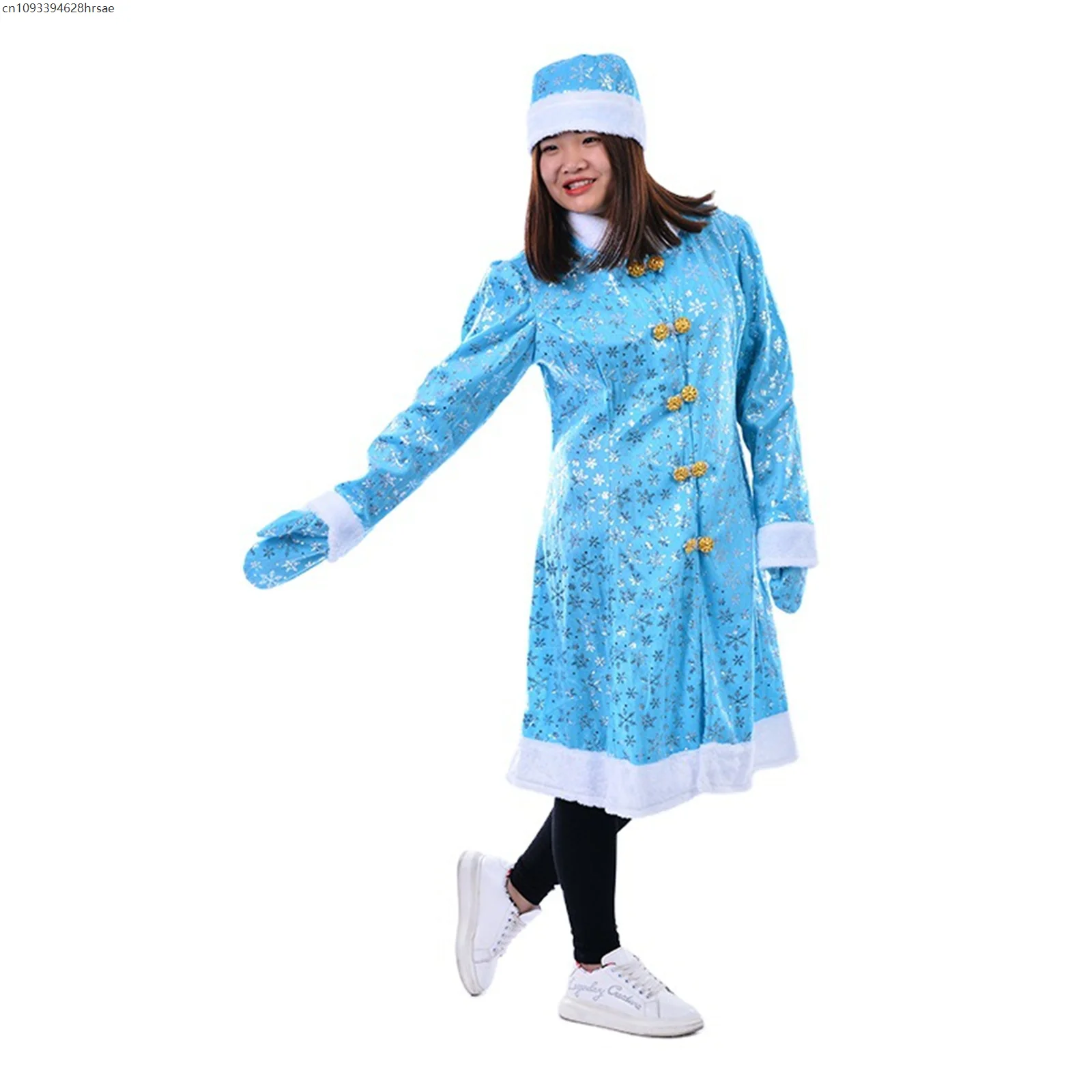 

Santa Claus Costume Christmas Cosplay Blue Outfit Snowy Xmas Hat Gloves Snowflake Bathrobe Pajamas Party Clothes New Year Gift