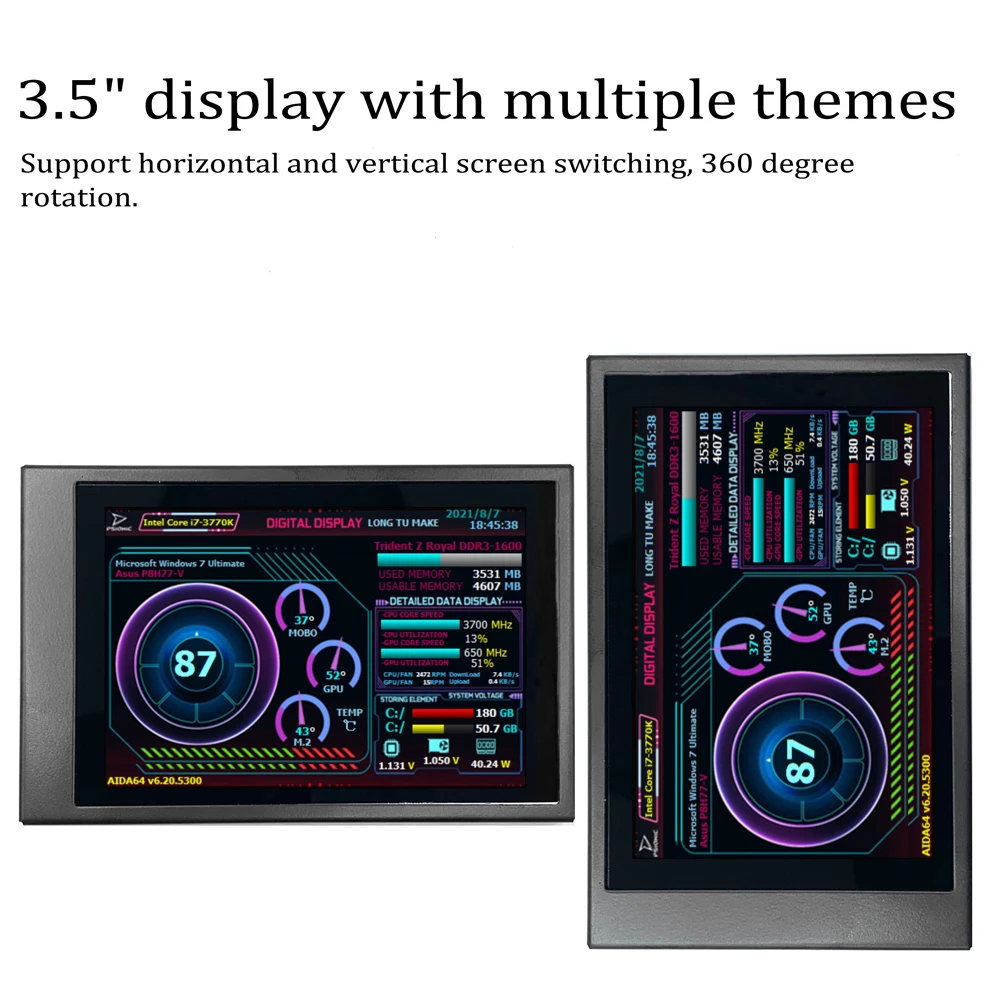 3.5 Inch IPS Display Screen Secondary Monitor Horizontal Vertical Screen Switching 360° Rotation  for Computers ITX PC Chassis
