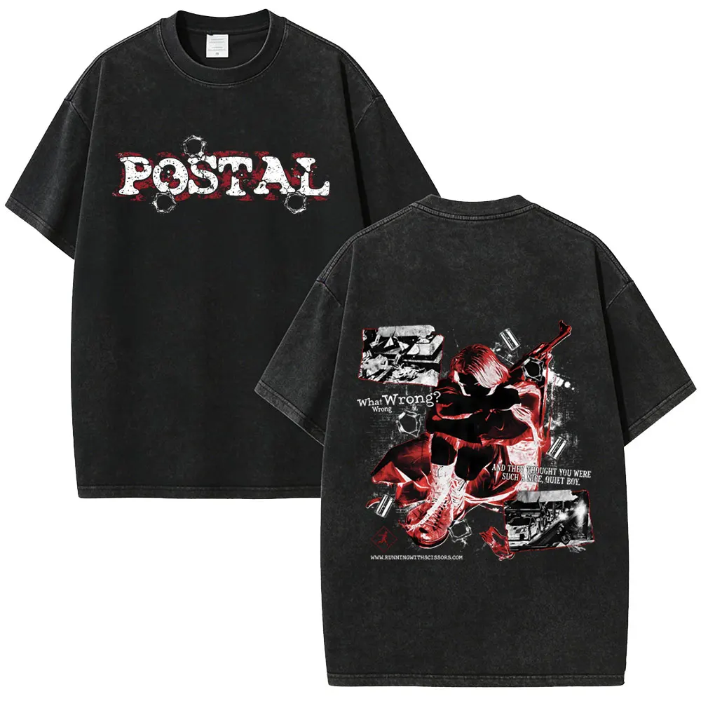 

Postal Dude Vintage Acid Washed T Shirt Men Women Horror Gothic Rock T-shirt Male Hip Hop Fashion Oversized T-shirts Streetwear