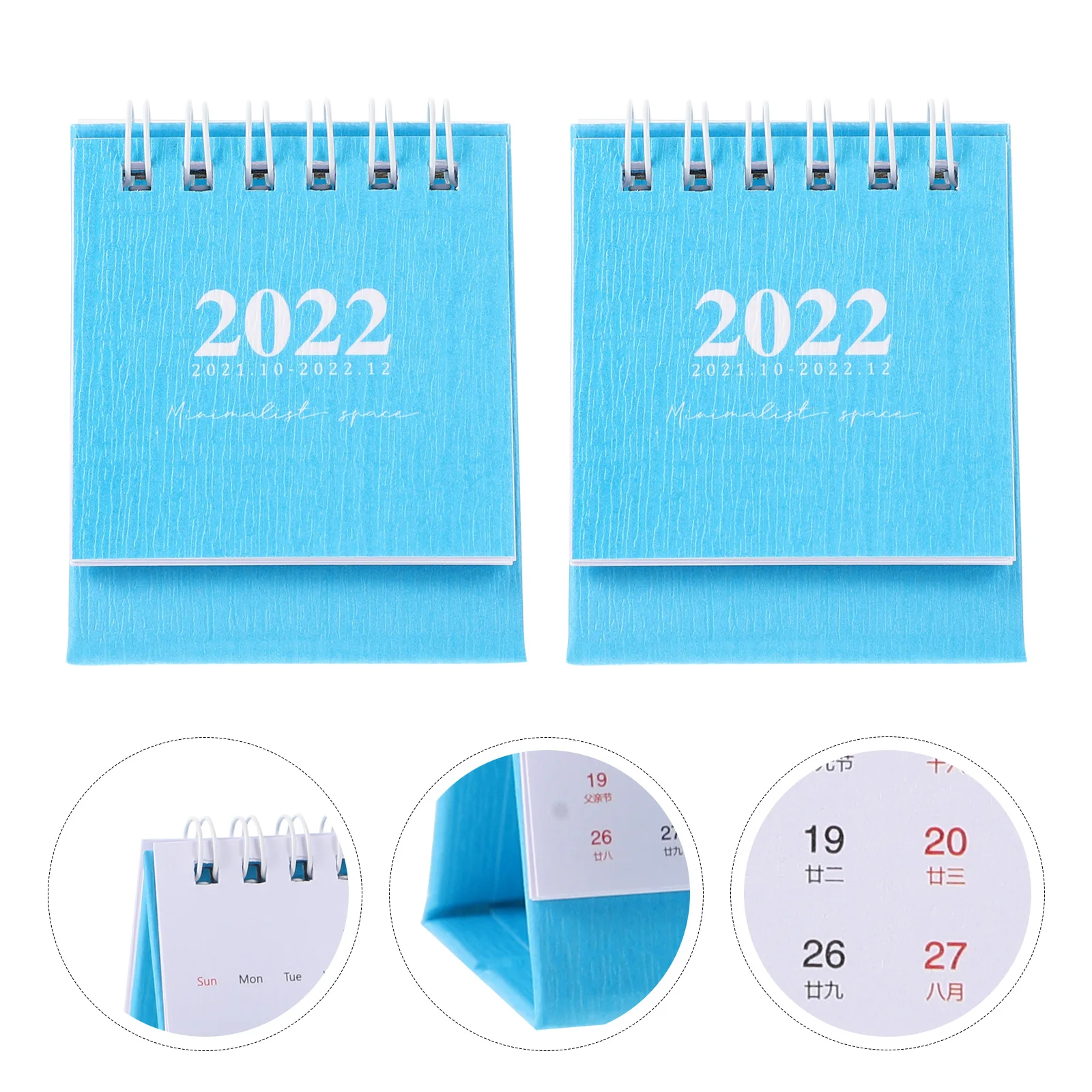 

2pcs Mini Desk Calendars Thick Paper Foldable Base Sturdy Twin Wire Binding No Ink Bleed Through Practical Small for Office