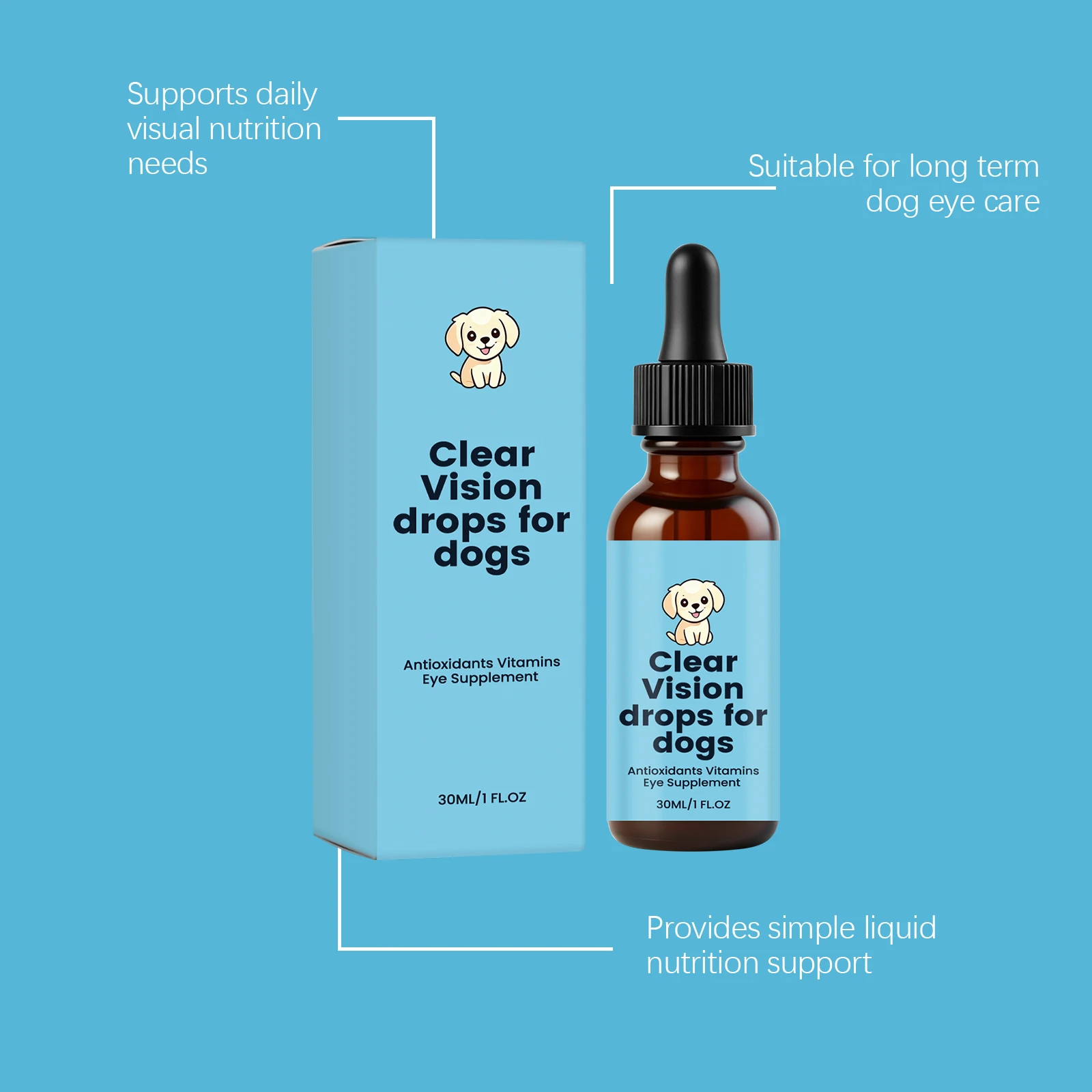 Pet Eye Drops Effective Eye Stain Remover Cataract Maintain Visual Balance Eye Dryness Relieves Eye Cleaner for Dogs Cat 30ml