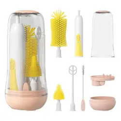 Electric Travel Baby Bottle Brush Set, Electric Bottle Brush Cleaner, Silicone Bottle, Nipple & Straw Brush