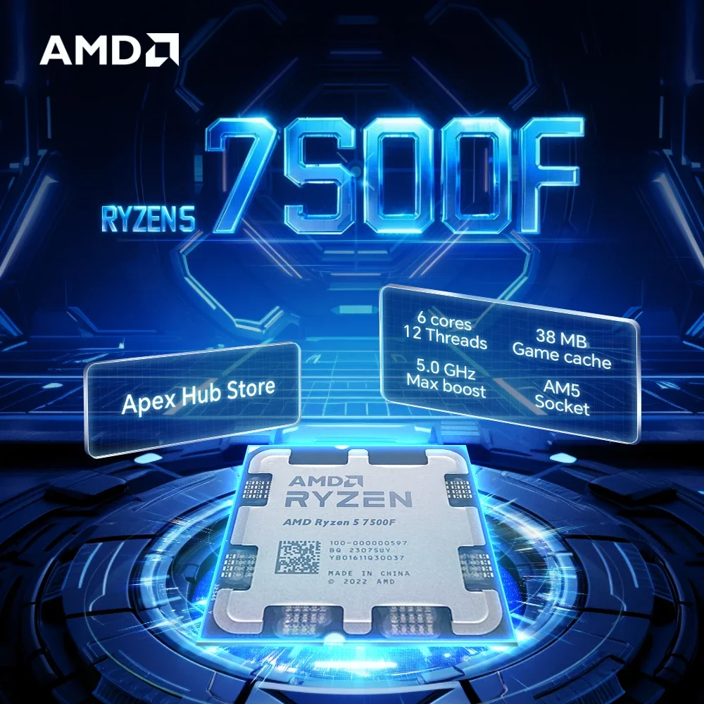معالج الألعاب الجديد AMD Ryzen 5 7500F 6-Core 12-Thread AM5 ينطبق على B650 3.7 جيجا هرتز 65 وات 5NM L3=32M R5 7500F DDR5 بدون مروحة