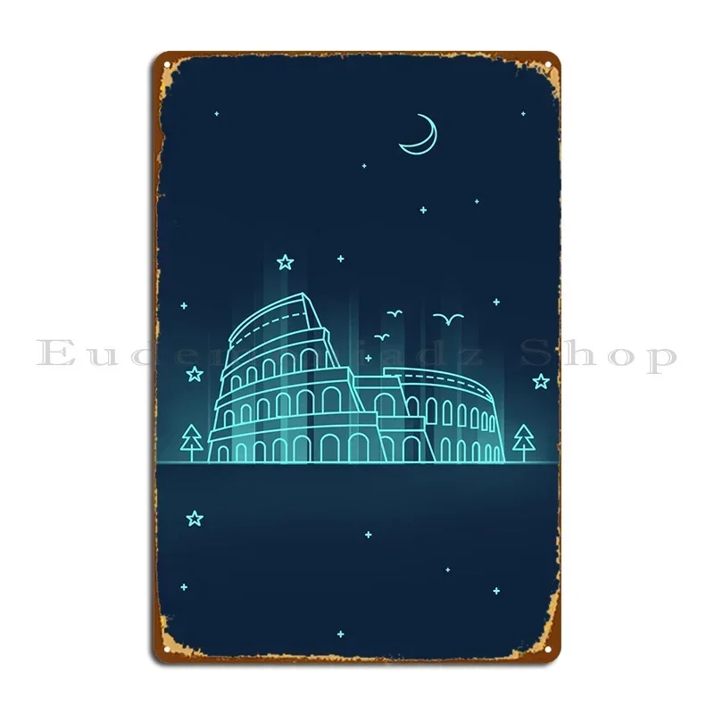 Neon Cityscape Colosseum Metal Sign Wall Printed Garage Home Club Party Tin Sign Poster