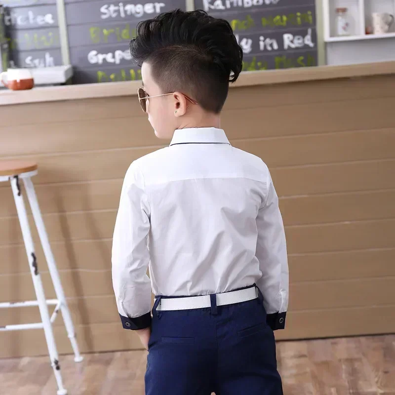 Boys Blouses Long Sleeved Shirts England Style Outerwear Kids Necktie Jacket 2024 Spring Autumn 2 To 10 Yrs Children\'s Clothing