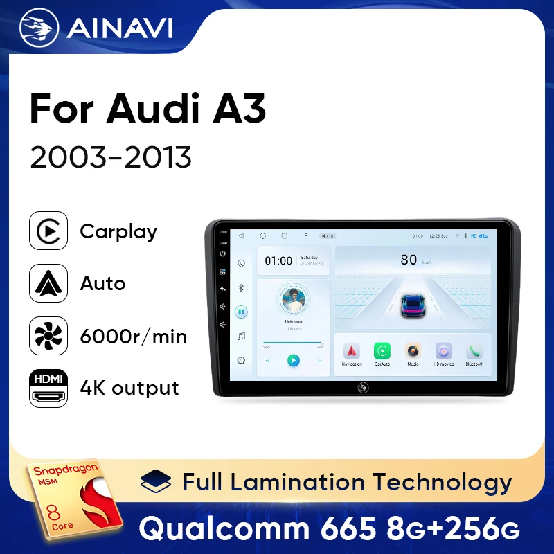 

Ainavi Car Radio For Audi A3 8P 2003 - 2013 Wireless Carplay Android Auto Car Multimedia Player Qualcomm HDMI out Autoaudio 2Din
