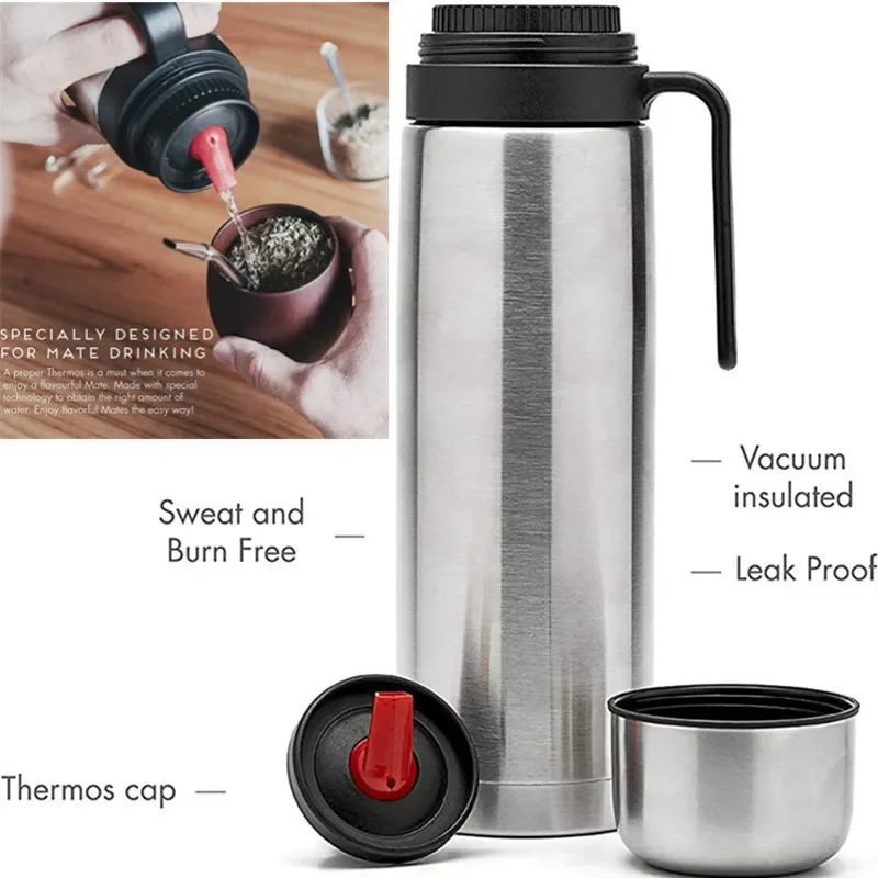 1000ml Double Wall Stainless Steel Vacuum Insulated termos Lid Mug with Handle Yerba thermos mate bottle thermos for mate cup