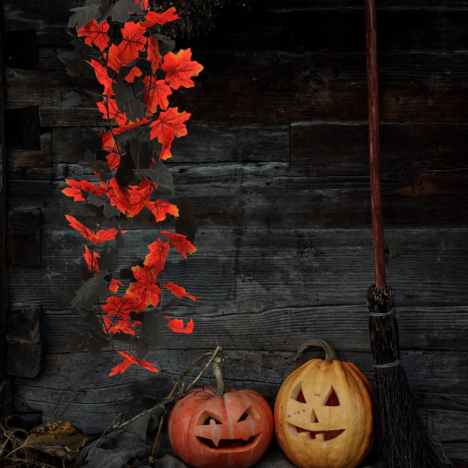 1Set Artificial Maple Leaf Rattan Hanging Vine Decorative Pendant Realistic Fake Vine for Halloween Party Indoor Outdoor Home